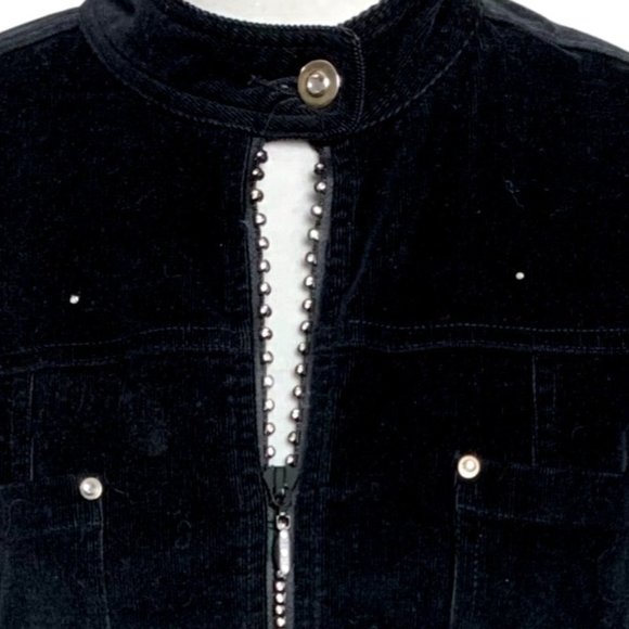 Quacker Factory Corduroy Rhinestone Jacket Size S Black Edgy Trucker Biker Sexy - Picture 4 of 12